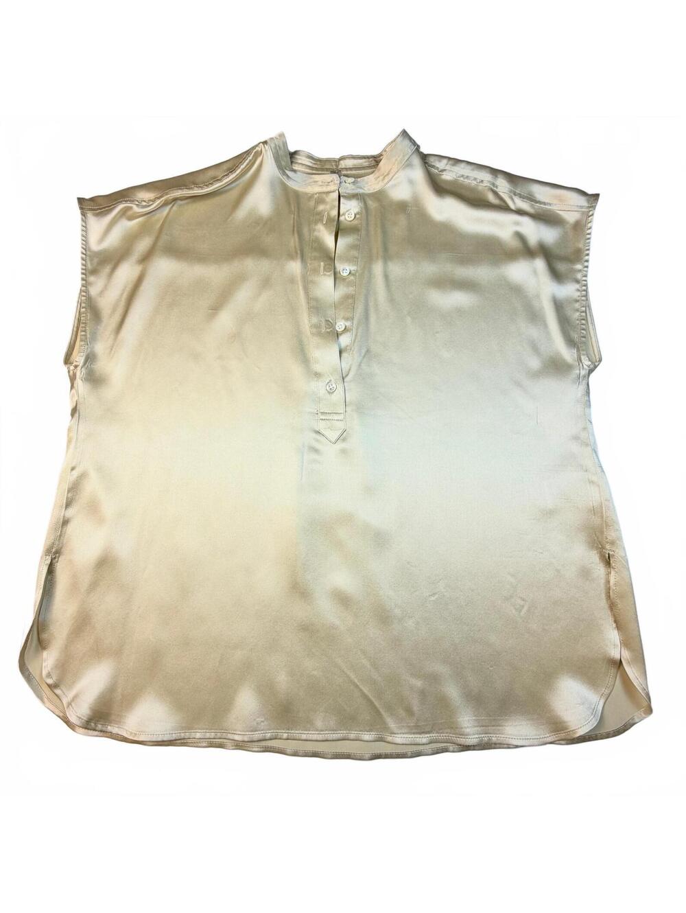 Banana Republic Silk Blouse Champagne Gold Short Sleeve Button Placket L